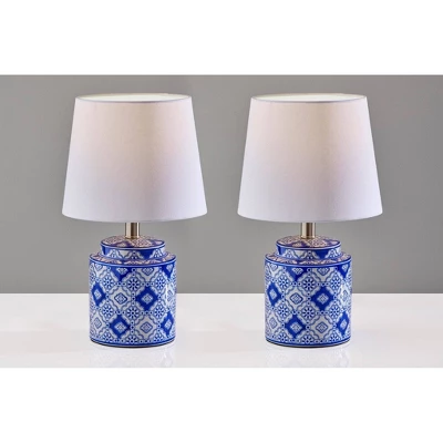 Adesso (Set Of 2) Polly Bonus Table Lamps White And Blue: Ceramic Base, Polyester Drum Shade, ETL Listed 3 Adesso (Set Of 2) Polly Bonus Table Lamps White And Blue: Ceramic Base, Polyester Drum Shade, ETL Listed