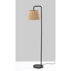 Adesso Tahoma Floor Lamp Black: Modern Metal Lighting With Polyester Drum Shade, UL Listed