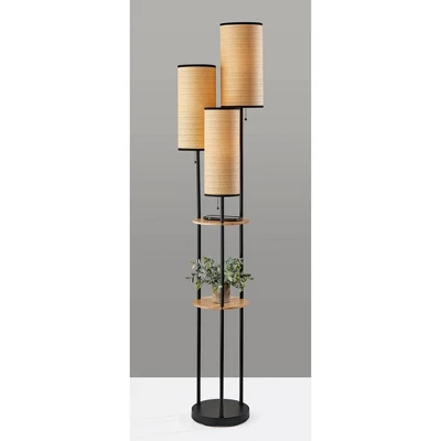 Adesso Trio Floor Lamp Black And Antique Brass: ETL Listed, 68.5" Height, 3 Woven Paper Shades 3 Adesso Trio Floor Lamp Black And Antique Brass: ETL Listed, 68.5" Height, 3 Woven Paper Shades