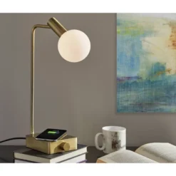 Windsor Charge Table Lamp Antique Brass (Includes LED Light Bulb) - Adesso