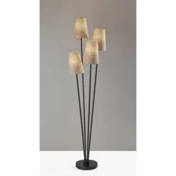 Adesso Wentworth Floor Lamp Black/Natural : Asymmetrical 4-Arm, Beige Linen Shades, ETL Listed
