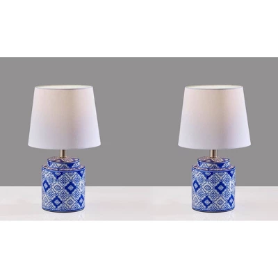 Adesso (Set Of 2) Polly Bonus Table Lamps White And Blue: Ceramic Base, Polyester Drum Shade, ETL Listed 5 Adesso (Set Of 2) Polly Bonus Table Lamps White And Blue: Ceramic Base, Polyester Drum Shade, ETL Listed - Image 3
