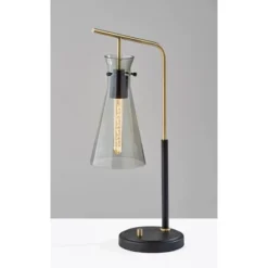 Adesso Walker Desk Lamp (Includes Light Bulb) Antique Brass: ETL Listed, Glass Shade, Metal Body, 1-Way Switch