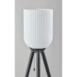 Adesso 28 Adesso Kinsley Floor Lamp Black: Modern Style, ETL Listed, Glass Shade, Wood Body, Pull Chain