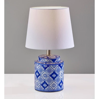 Adesso (Set Of 2) Polly Bonus Table Lamps White And Blue: Ceramic Base, Polyester Drum Shade, ETL Listed 4 Adesso (Set Of 2) Polly Bonus Table Lamps White And Blue: Ceramic Base, Polyester Drum Shade, ETL Listed - Image 2