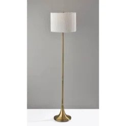 Adesso Eli Floor Lamp Antique Brass: 60" Height, Off-White Linen Shade, 3-Way Rotary Switch